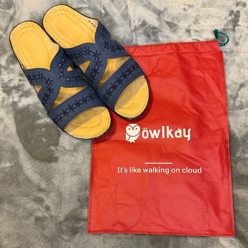 Owlkay Blue Slide Sandals size 9